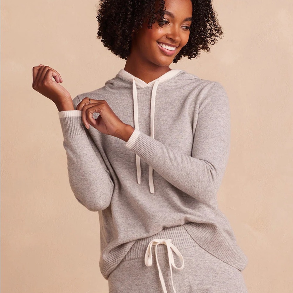 Summersalt gray and white womens hooded wool cashmere sweater